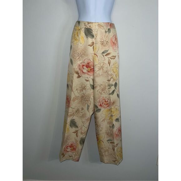 Vintage Cotton &% Silk Blend Trouser Pants 10P Flowers - Picture 1 of 7